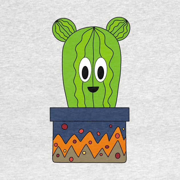 Cute Cactus Design #139: Happy Cactus In A Patterned Pot by DreamCactus